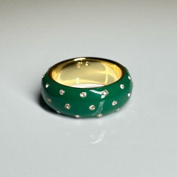 Gorjana New Size 9 Green Gold Noel Shimmer‎ Ring Enamel 18k Gold Plated Brass - Picture 5 of 5
